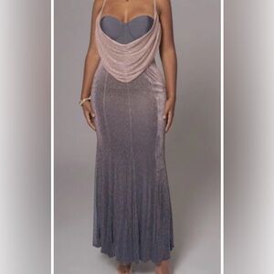 Elegant Gray and Pink Draped Gown